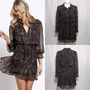 Bishop + Young Marmont Glam Boho Chiffon Mini Dress Holiday Party Sheer Sleeves